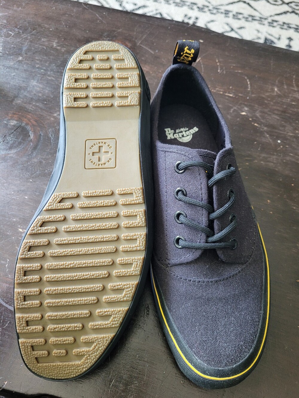 Dr. Martens Men’s Black Canvas Low-Top Sneakers with Yellow Welt